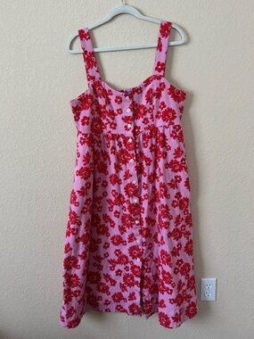 Draper James Pink and Red Floral Pattern, Button-Front Dress- Size XL
